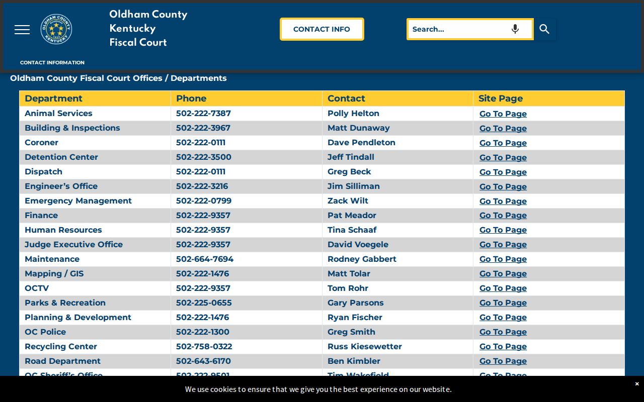 Oldham County official contact page for the OCDC fallback