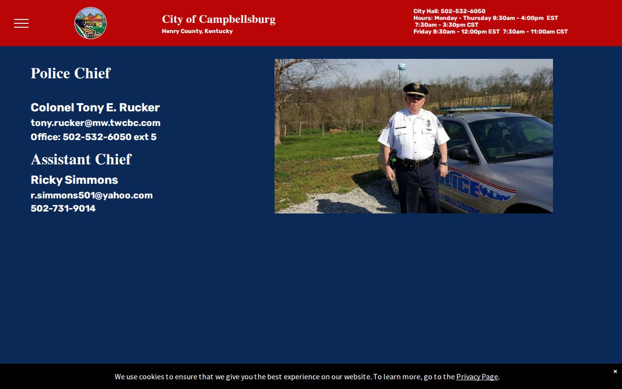 Official Campbellsburg Police Department page with local contact information