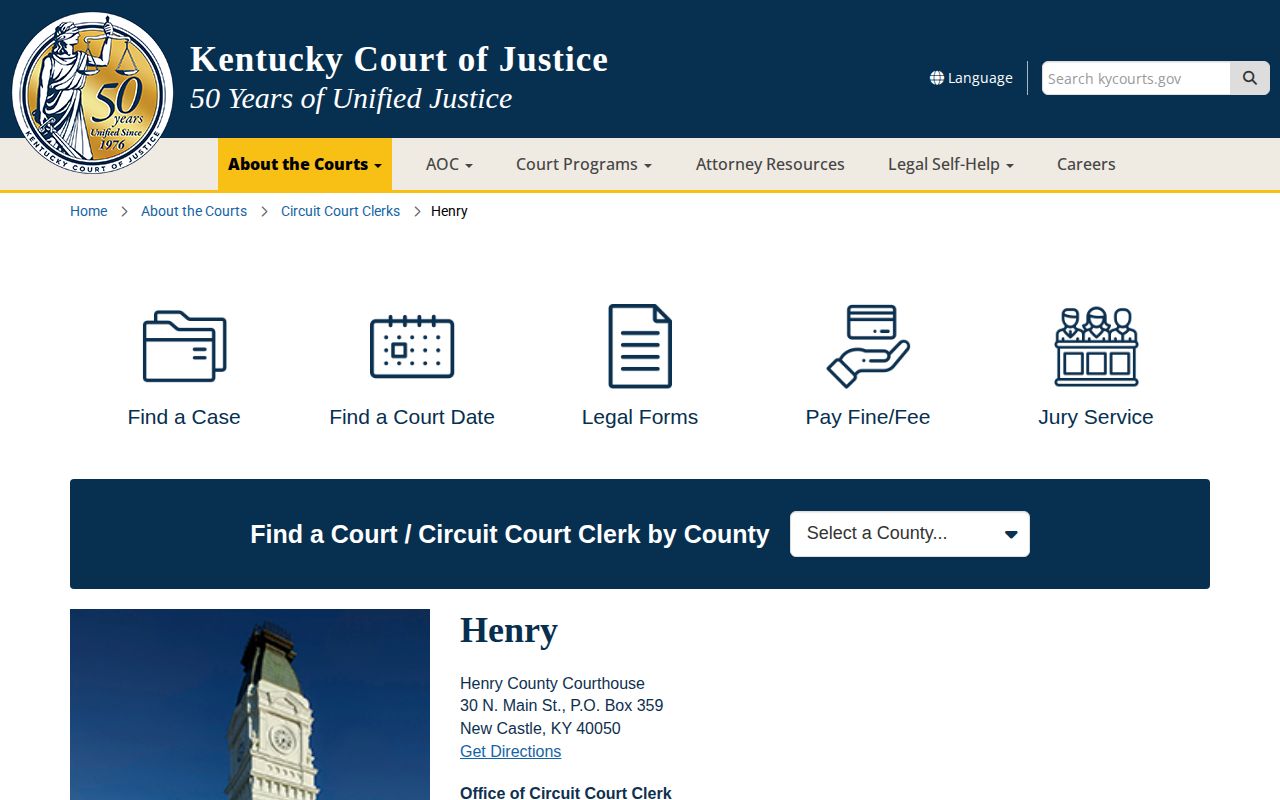 Official Kentucky Court of Justice Henry County court information page