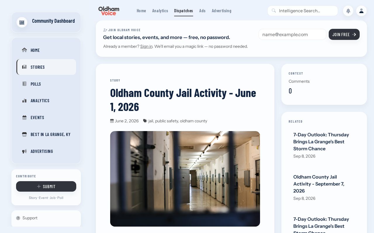 Oldham Voice OCDC jail activity story with distinct activity and publication dates